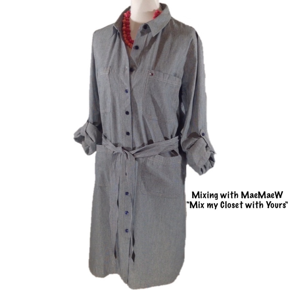 Tommy Hilfiger Striped Button Down Shirt Dress-NWT